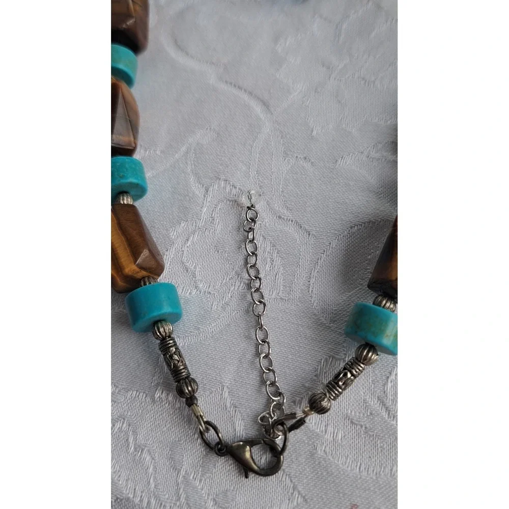 Fashion Jewelry Set Necklace Earrings Tiger Eye Turquoise Howlite Adjustable